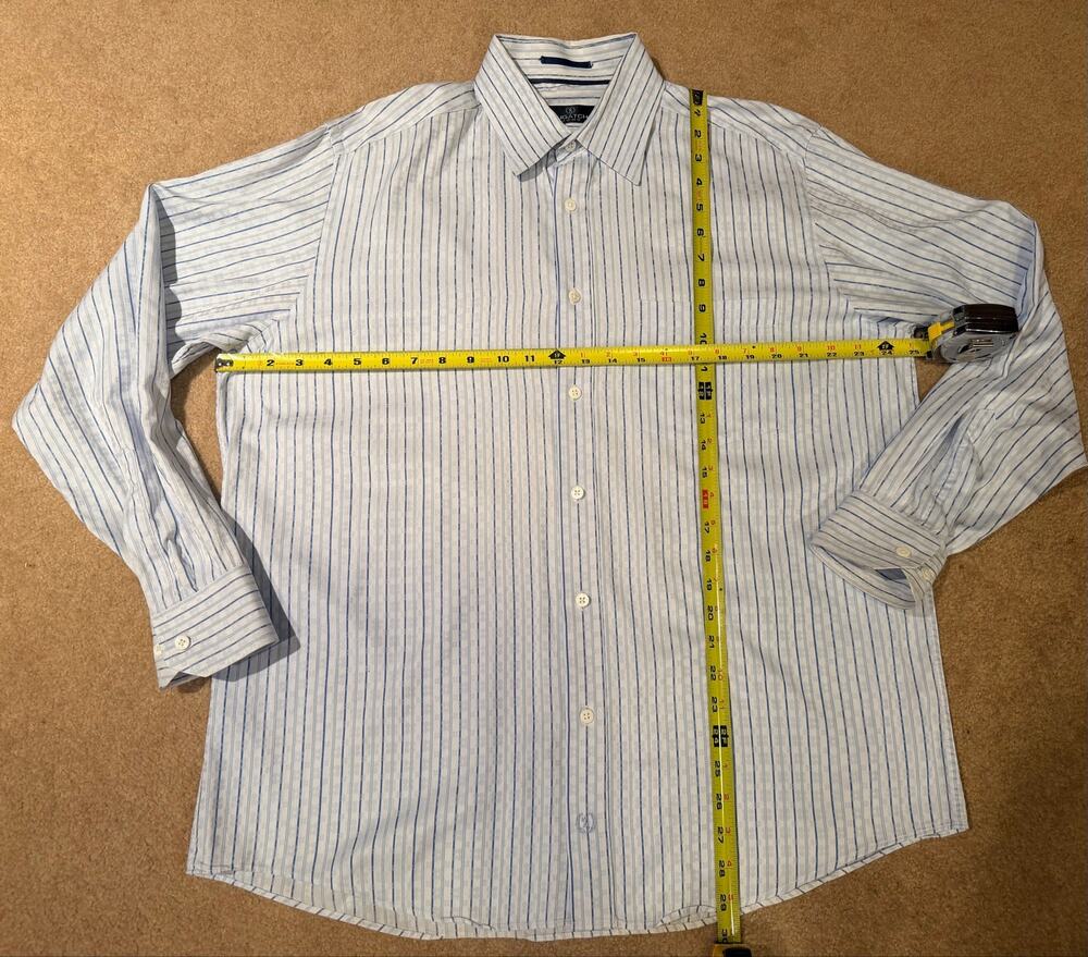 Bugatchi Uomo Men Blue Striped Long Sleeve Dress Shirt Size L 100% Cotton
